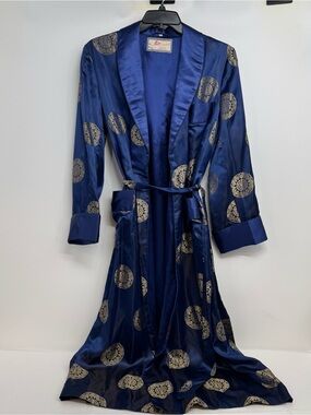 Vintage  80s Solz Squirrel Men’s Size M Blue Satin Lounging Robe